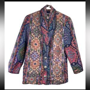 Vintage Rhonda‎ Stark size Medium Aztec Southwestern Boho Blazer Jacket Cotton